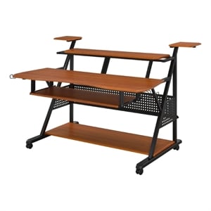 Benjara Gia 67&quot Wood Music Desk Studio Station- Keyboard Tray Shelves- Walnut