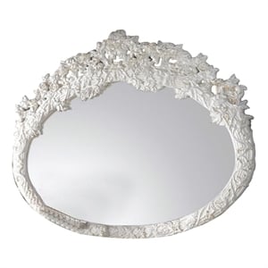 Benjara 69&quot Oval Wall Mirror- Ornate Floral Carved Wood Frame- White