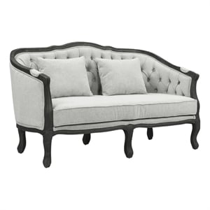 Benjara Cam 64&quot Classic Loveseat- Button Tufted Fabric- Cabriole- Gray- Brown