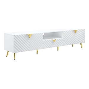 Benjara Tyra 79&quot Modern TV Media Entertainment Center- 2 Doors- White/Gold