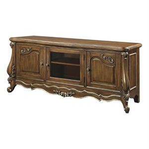 Benjara 75&quot TV Media Entertainment Center- 3 Cabinets- Antique Oak