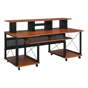 Benjara Mill 72&quot Metal- Office & Writing Desk- Storage- Keyboard Tray- Brown