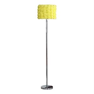 Benjara Finn 63&quot Glamorous Floor Lamp- Rose Accent Shade- 100W- Yellow- Silver