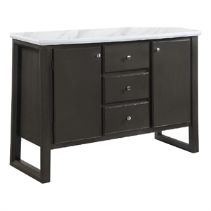 Benjara 54&quot Solid Wood Sideboard Cabinet Console- 3 Drawers- Faux Marble- Gray