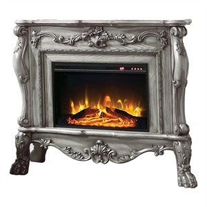 Benjara Ally 47&quot Classic Electric Fireplace- Scrolled Trim- Remote- Timer- Gray