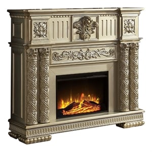 Benjara Jess 59&quot Classical Electric Fireplace- Carved- Remote- Timer- Gold