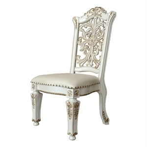 Benjara Jess 27&quot Dining Chair- Nailhead Trim (Set of 2)- Faux Leather- White