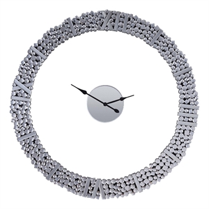 Benjara 39&quot Modern Analog Wall Clock- Faux Gem Inlay- Quartz- Silver