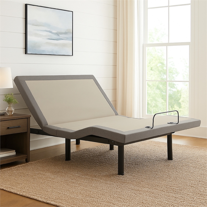 Benjara Tao Adjustable Bed Base Cal King- Dual Incline Massager Bluetooth