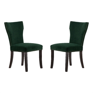 Benjara Devi 25&quot Curved Dining Chair- Green Velvet Upholstery- Nailhead Trim