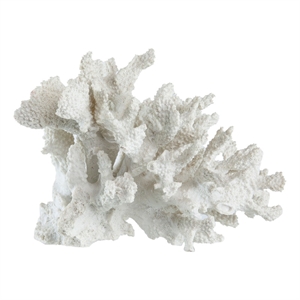 Benjara Lily 10&quot Faux Coral Accent Sculpture- Polyresin Decorative Piece- White