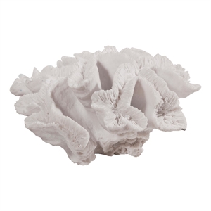 Benjara Lily 9&quot Faux Coral Table Figurine- Polyresin Textured Sculpture- White