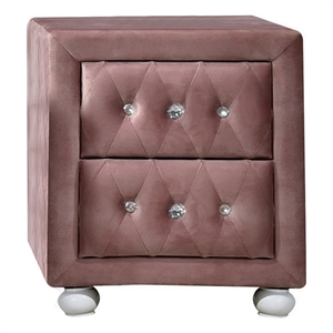 Benjara Rex 17&quot Modern Upholstered NightStand-2 Drawer-Crystal Handles-Pink