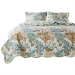 Benjara Wade 5 PC King Quilt Set- Ocean Design- Scalloped Edges- Floral Pattern
