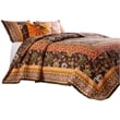 Benjara Dill 2 PC Twin Quilt Set- Bohemian- Jacobean Floral Print- Brown- Orange