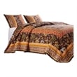 Benjara Dill 2 PC Twin Quilt Set- Bohemian- Jacobean Floral Print- Brown- Orange