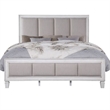 Benjara Kate Modern King Size Bed- ChannelTufted- Gray Fabric- White Wood Frame