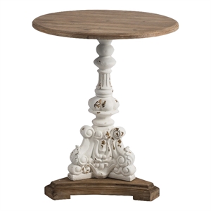 Benjara Prana 31&quot Round Accent Table- - Brown/Antique White