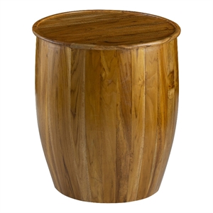 Benjara 25&quot Round Accent Side Table- Mango Wood- Barrel Shape- Classic Brown