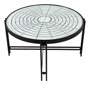 Benjara 32&quot Nautical Mirror Top Coffee Table-Vintage Compass Design-White-Black