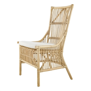Benjara 23&quot Rattan Dining Side Chair- Soft Padded Seat- Natural Brown- White