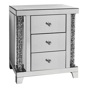 Benjara Noe 26&quot 3 Drawer Accent Table Night Stand - Mirrored/Silver