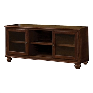 benjara 58&quot wood tv entertainment media console- 2 door- 2 open shelves- walnut
