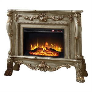 Benjara Ally 47&quot Classic Electric Fireplace- Scrolled Trim- Remote- Timer- Gold
