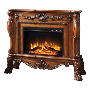 Benjara Ally 47&quot Electric Fireplace- Scrolled Trim- Remote- Timer- Oak Brown