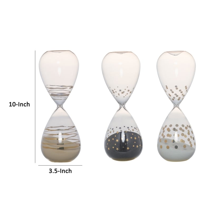 Benjara Doug Set of 3 Decorative 60 Minute Hourglass Accent Decor- Colored Sand