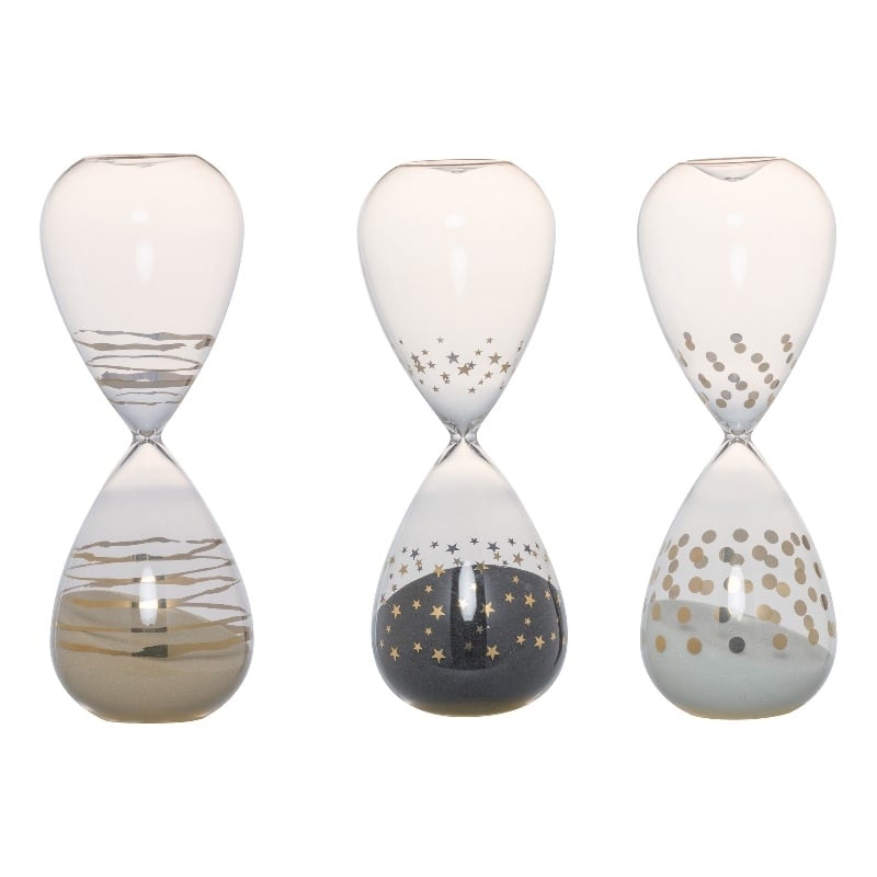 Benjara Doug Set of 3 Decorative 60 Minute Hourglass Accent Decor- Colored Sand