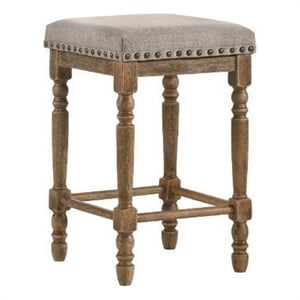 Benjara 24&quot Classic Wood Counter Height Stool- Upholstered (Set of 2)- Gray