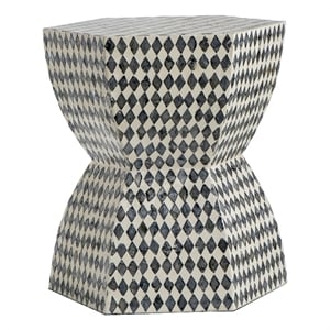 Benjara 17&quot Modern Hexagonal Table Stool- Capiz Inlaid Platform- White/Black