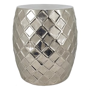 Benjara 20&quot Stool Table- Modern- Aluminum Metal- Drum Shape- Elegant Silver