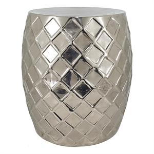 Benjara 20&quot Stool Table- Modern- Aluminum Metal- Drum Shape- Elegant Silver