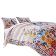 Benjara Tess Microfiber 3 Piece King Quilt Set- Peacock- Floral Print-Multicolor