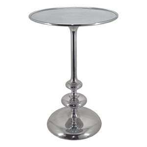 Benjara 23&quot Modern Aluminum Side Table- Round Tabletop & Base- Carved- Silver