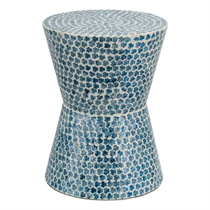 Benjara Ivy 20&quot Luxury Accent Table Stool- Mosaic Tile Pattern- White/Blue