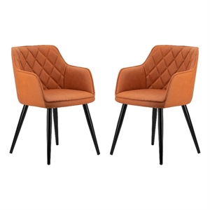 Benjara Erin 24&quot Curved Dining Chair- Orange Fabric- Diamond Pattern Tufting