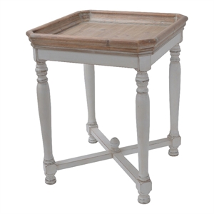 Benjara 25&quot Square End Side Table- Fir Wood- Natural Brown- Antique White