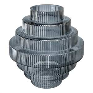 Benjara Rae 10&quot Glass Vase- Geometric Round- Contemporary- Smokey Blue/Clear
