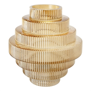 Benjara Rae 10&quot Glass Vase- Geometric Round- Amber Yellow and Clear Finish