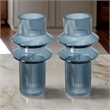 Benjara Rae Set of 2 Glass Vases-Tall Round Cylinders-Smokey Blue-Clear Finish