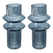 Benjara Rae Set of 2 Glass Vases-Tall Round Cylinders-Smokey Blue-Clear Finish