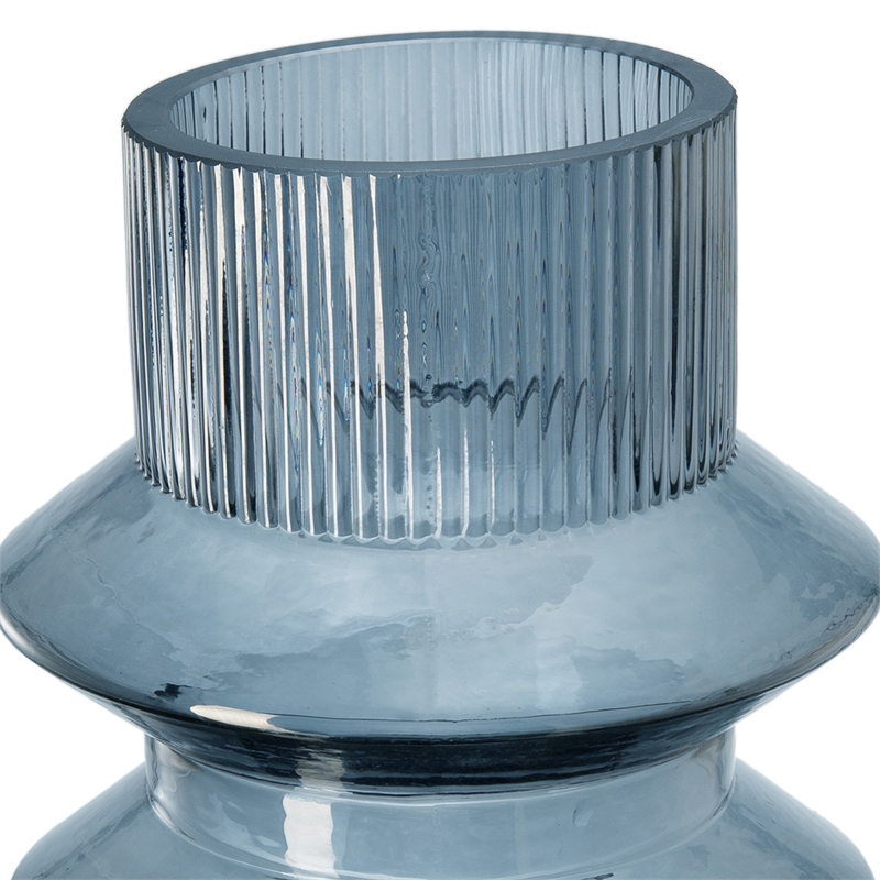 Benjara Rae Set of 2 Glass Vases-Tall Round Cylinders-Smokey Blue-Clear Finish