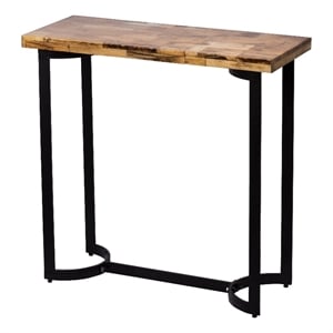 Benjara 36&quot Industrial Console Sofa Table- Plank Wood Top- Matte Black Frame