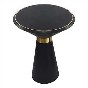 Benjara 22&quot Round Mango Wood Side Table- Smooth Brass Accents- Black Finish