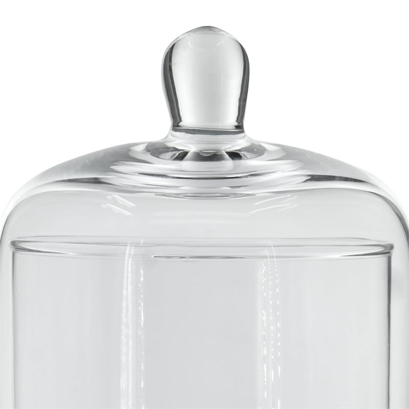 Benjara Set of 2 Large Glass Serving Platters with Dome and Finial Handle- Clear