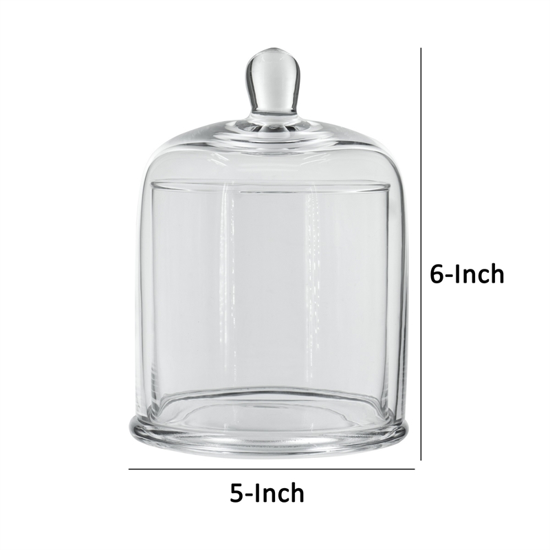 Benjara Set of 2 Large Glass Serving Platters with Dome and Finial Handle- Clear