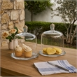 Benjara Set of 2 Large Glass Serving Platters with Dome and Finial Handle- Clear